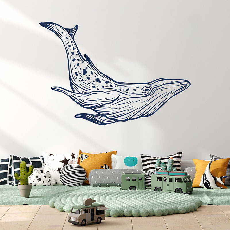 Baby Nursery Mural Wallpaper - Calcomanías de ballena náuticas para pared,