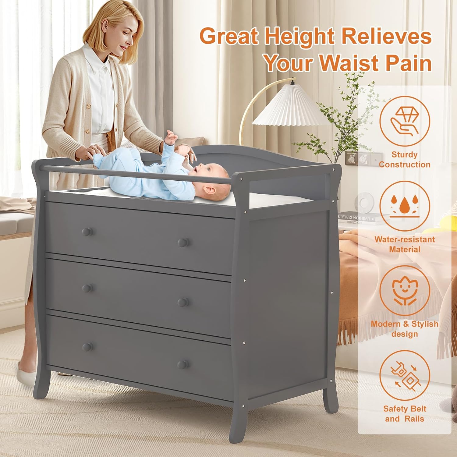 Baby Nursery Table - Cambiador de bebé de 3 cajones,