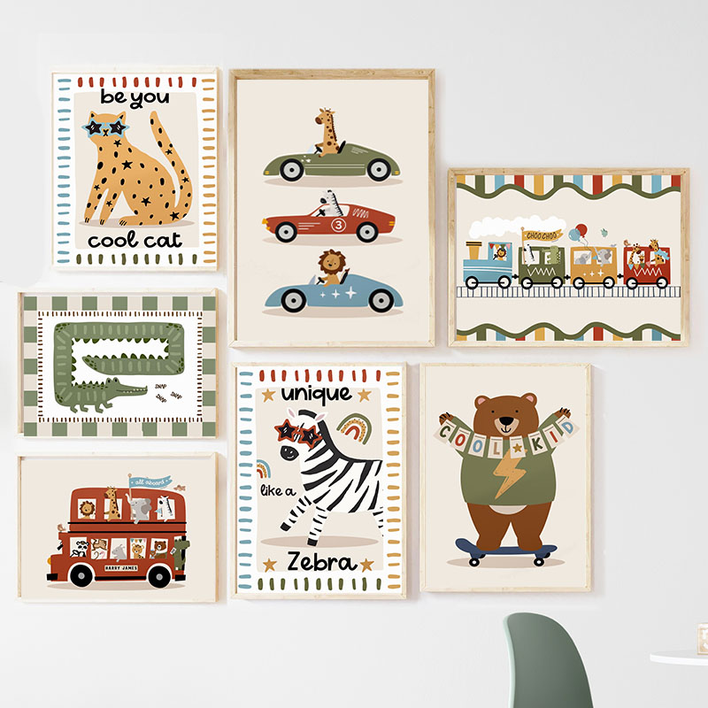 Baby Nursery Animal Pictures - Cuadro de Lienzo con Dibujos Animados