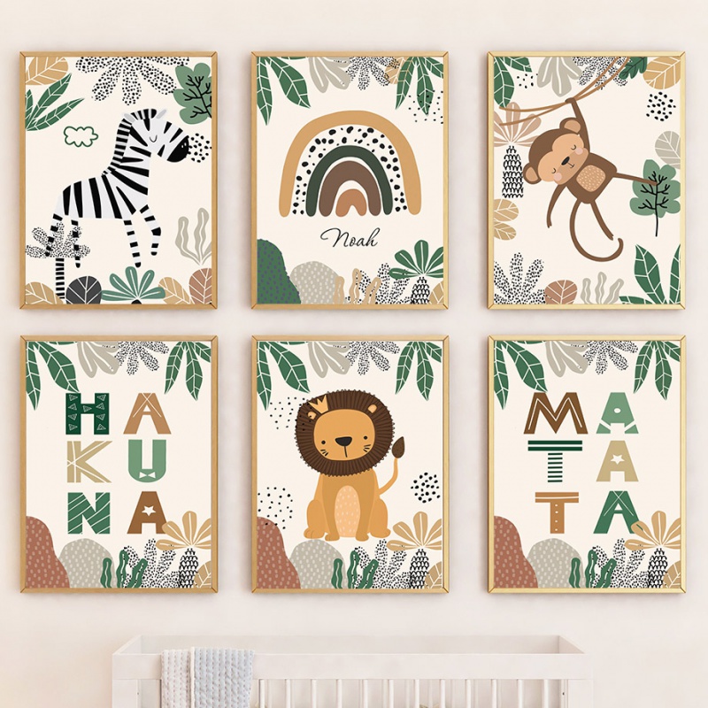 Baby Nursery Picture Frames - Sin marco, león, cebra, mono, animales