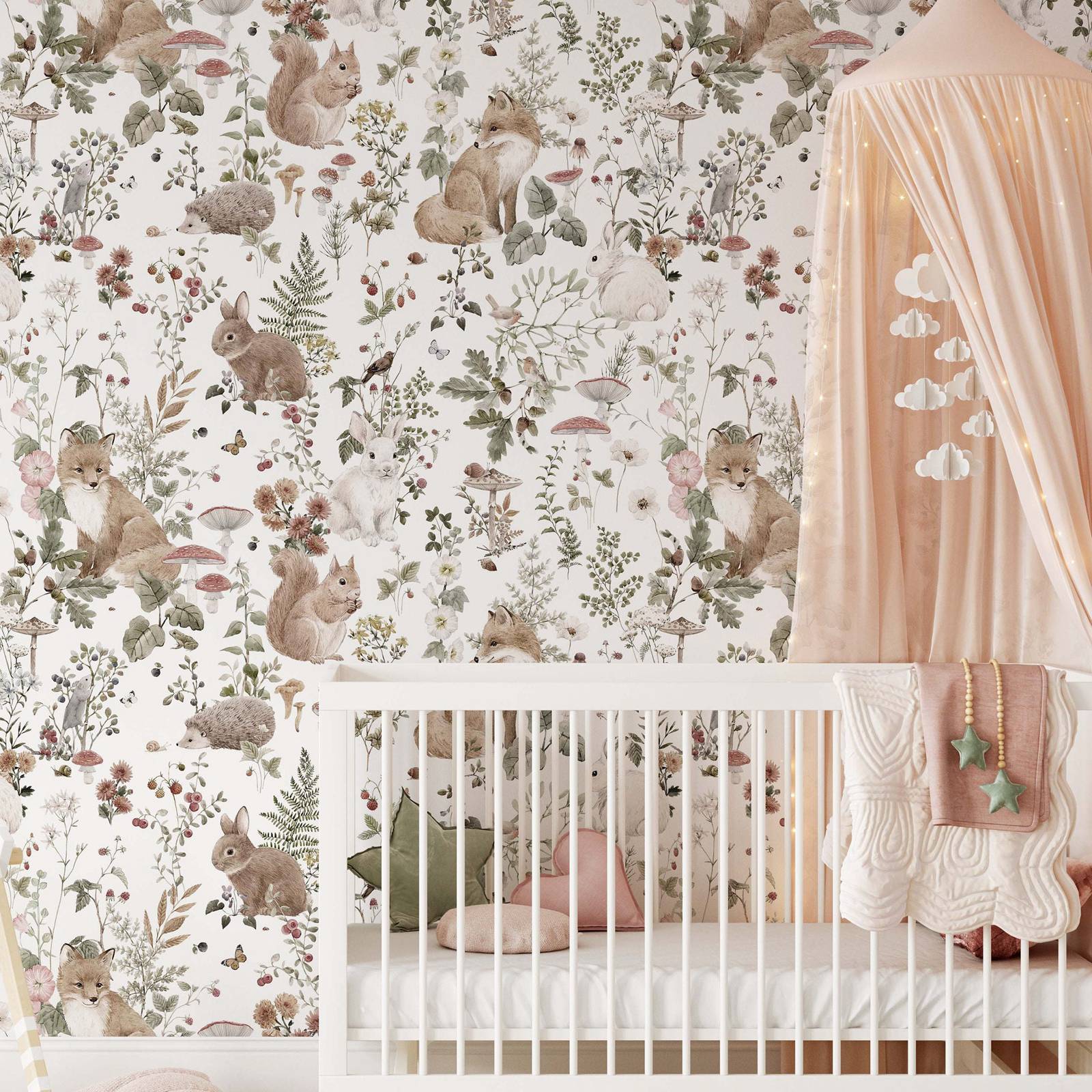 Baby Nursery Mural Wallpaper - Forest Babies MuraL, papel tapiz a