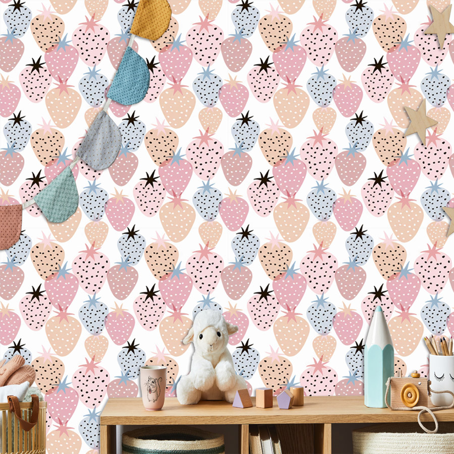 Baby Nursery Mural Wallpaper - Papel Tapiz con Diseño de Fresas