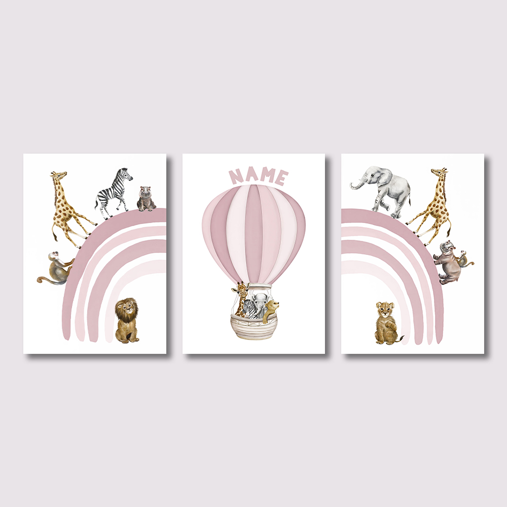 Baby Nursery Animal Pictures - Juego de 3 Cuadros Decorativos de