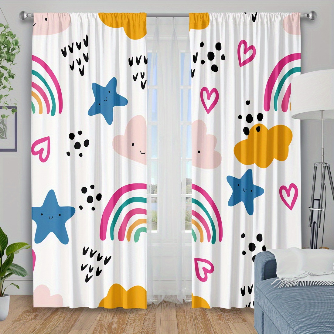 Baby Nursery Youtube - Cortina Infantil con Lindos Arcoíris, Estrellas