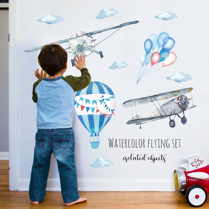 Baby Nursery Mural Wallpaper - Pegatina de Pared de Avión y