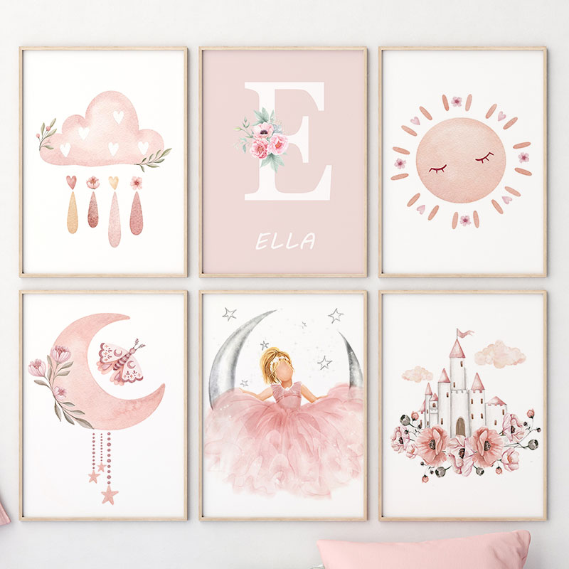 Ángel rosa niña sol Luna nube  - Baby Nursery Animal Pictures reseña y precio