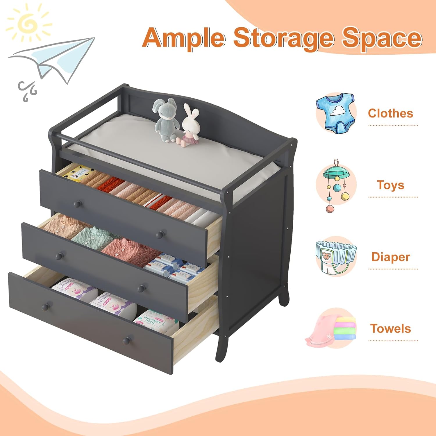 Cambiador de bebé de 3 cajones - Baby Nursery Table reseña y precio