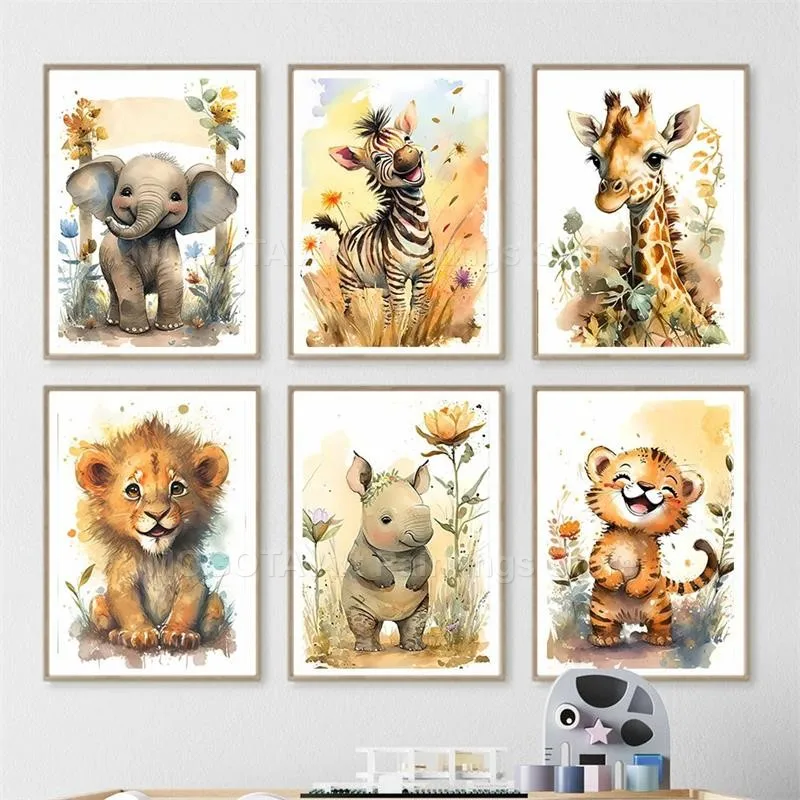 Acuarela León jirafa Tigre ele - Baby Nursery Animal Pictures reseña y precio