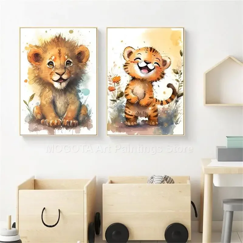 Acuarela León jirafa Tigre ele - Baby Nursery Animal Pictures reseña y precio