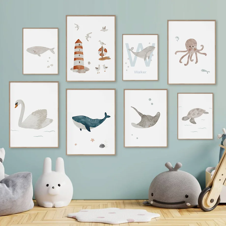 Nombre personalizado ballena p - Baby Nursery Animal Pictures reseña y precio