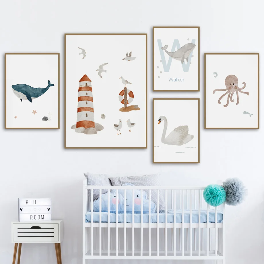 Nombre personalizado ballena p - Baby Nursery Animal Pictures reseña y precio