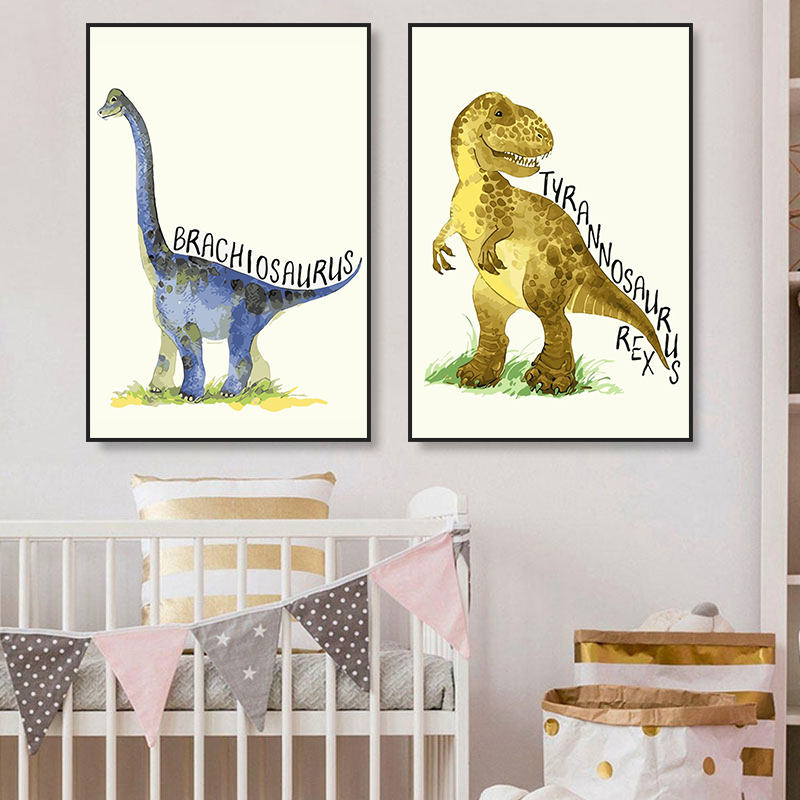 Póster de dinosaurio de acuare - Baby Nursery Animal Pictures reseña y precio