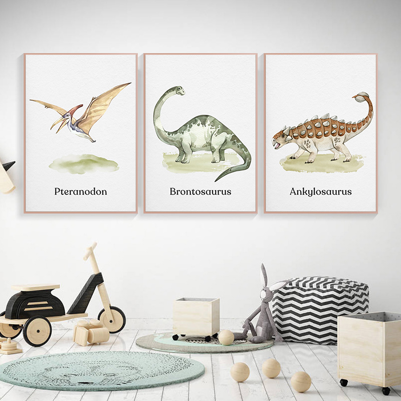 Póster de dinosaurio de acuare - Baby Nursery Animal Pictures reseña y precio